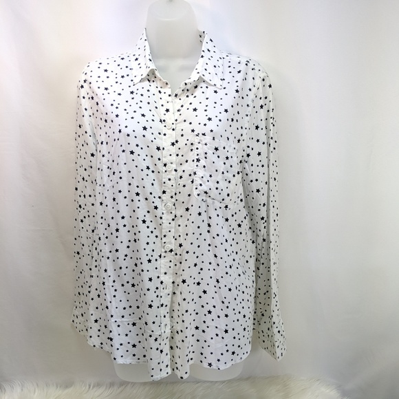 beachlunchlounge Tops - Black and White Star Button Down Shirt beachlunchlounge Tops - Black and White Star Button Down Shirt